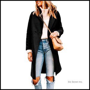 Women's Wool Blend Trench Coat Double Breasted Notch Lapel Long Sleeve